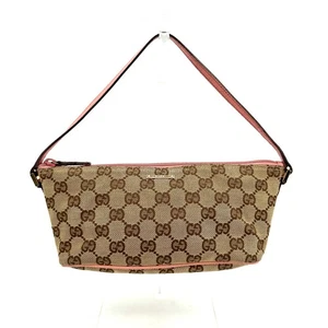 GUCCI Accessory Pouch Purse Canvas Leather Top Handle Brown Authentic - Picture 1 of 18