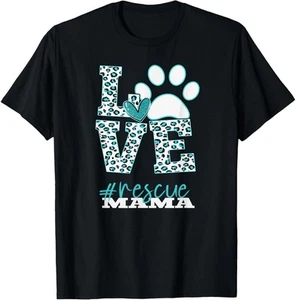 Rescue Mama Leopard Print Paw Love Sign T-Shirt Hoodie - Picture 1 of 10