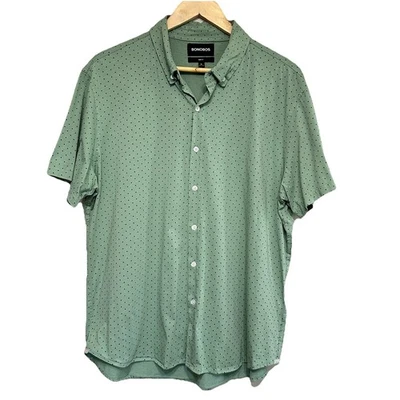 Camisa ajustada con botones Bonobos para hombre XL lunares verde elástico algodón Pima Foto 1 de 4