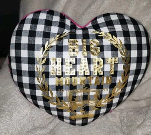 HUGE VINTAGE Victoria's Secret Pink 20" BIG HEART MOUNTAIN Plaid BLING Pillow - Picture 1 of 5