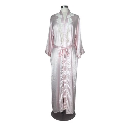 Christian Dior Le Connaisseur Roupão Kimono Renda Cetim Rosa Médio Vintage EUA - Imagem 1 de 4