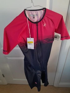 Castelli Womens Core Tri Triathlon Suit Short Sleeve Small Pink/Navy - Picture 1 of 3
