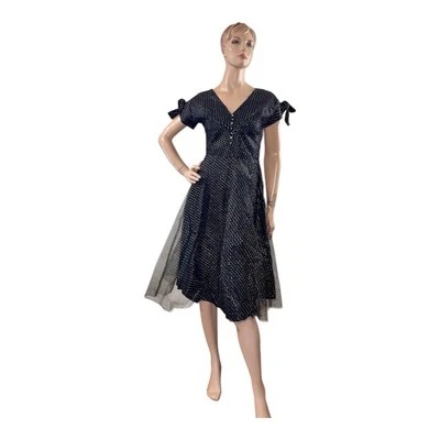 NOS Vintage 1950s Black Metallic Netting Fit & Flare Side Zip Prom Party Dress S - Image 1 of 4