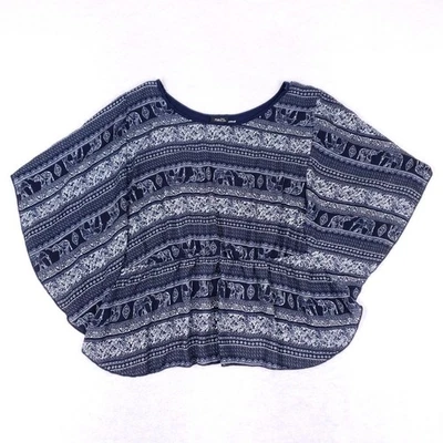 Blusa Rue21 Estampado Elefante Ala de Murciélago Boho Festival Top XL Azul Marino Fluida Foto 1 de 4