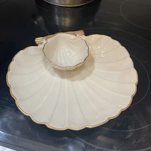 CIOTOLA DA SERVIZIO VINTAGE LENOX AEGEAN CONCHIGLIA E IMMERSIONE CERCHIO ORO 24K 8"W - Foto 1 di 5