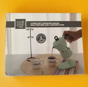 Cook Prep Eat 5-teiliges Set: Espressokocher, Milchaufschäumer und 2 Keramiktassen - Bild 1 von 3