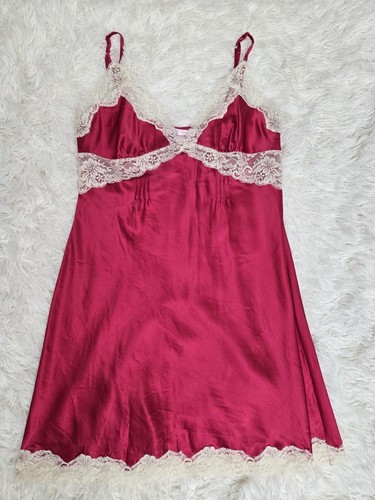 UNDERCOVER Camicia da notte vintage Victoria Secret 100% seta midi slip abito spacco rosso taglia L