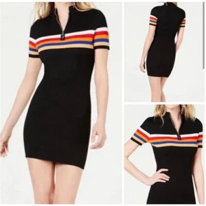 Mini Camisa Vestido Crave Fame Retro Años 90 Tejido Acanalado Negro Arco Iris Rayas Talla XL - Imagen 1 de 8