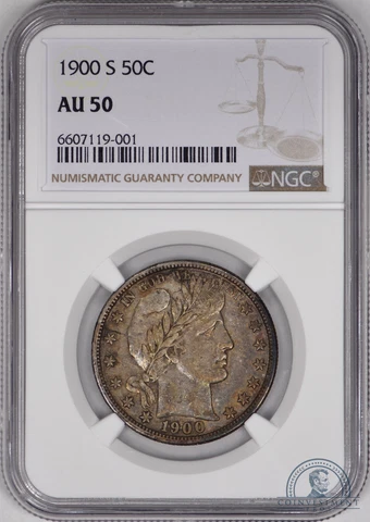 1900-S Barber Half Dollar 50c NGC AU50 - Original! Cover