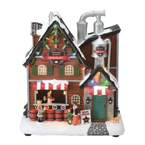 HOLIDAY TIME CHRISTMAS VILLAGE HOUSE - LED CHOCOLATE FACTORY PLAYS 8 CAROLS - Picture 1 of 5
