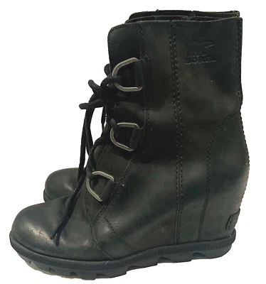 Botas de cuña impermeables Sorel para mujer US 5.5 Joan of Arctic Wedge II de cuero negro Foto 1 de 4