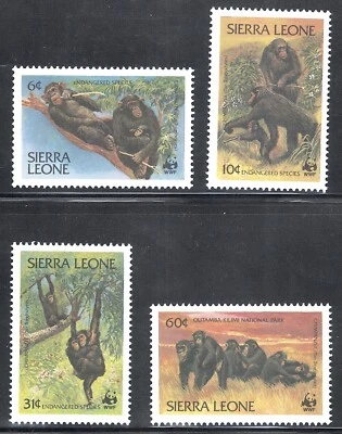 Sierra Leone Mint NH Sc# 586/589 SG# 745/748 Chimpanzee set monkey apes WWF 1983 - Image 1 of 2