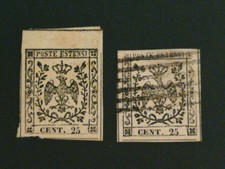 Modena 1852 25 c. con punto, doppio filetto in basso, nuovo+usato, firmati,Un.4