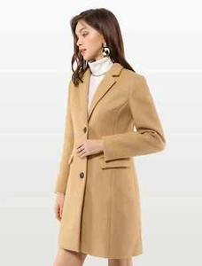 Allegra K Women's Notched Lapel Single Breasted Overcoat XS (Camel) - Picture 1 of 5