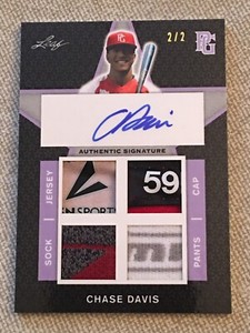 CHASE DAVIS 2019 LEAF PERFECT GAME AUTOGRAPH QUAD PATCH #2/2 ARIZONA CARDINALS