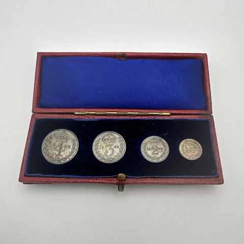 1902 Great Britain Uncirculated Maundy Silver Coins In Original Box Edward VII Cover