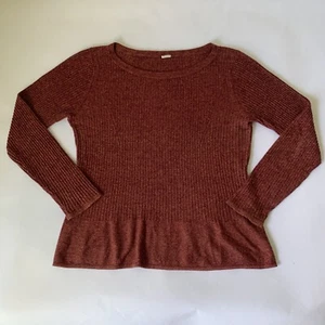 Tahari Sweater Women L Long Sleeve Red Rib Knit Cotton Wool Holiday Casual Warm - Picture 1 of 6