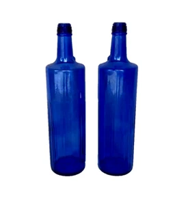 2 Paneled Cobalt Blue Glass 1 L Bottles Empty-  Display Home Brew or Crafts - Picture 1 of 1