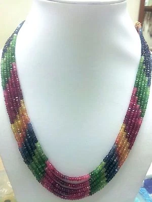 Designer Necklace Natural Emerald Sapphire Ruby Multi Precious Gemstone Beads - Image 1 of 4