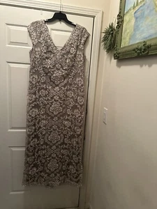 Tadashi Shoji Übergröße 20Q Farbe: Bimsstein-Overlay langes Kleid Neu mit Etikett - Bild 1 von 8