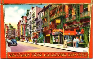 GRUSS AUS CHINATOWN: NEW YORK CITY STREET VIE: RESTAURANTSCHILDER: LEINEN PC - Bild 1 von 3