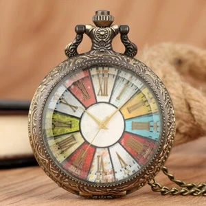 Vintage Colorful Dial Pocket Watch Roman Numerals Necklace Chain Watch For Men - Picture 1 of 10