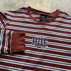 Huf Tshirt Men's Large Red Striped Long Sleeve Surf Skate Casual Embroidered Y2K