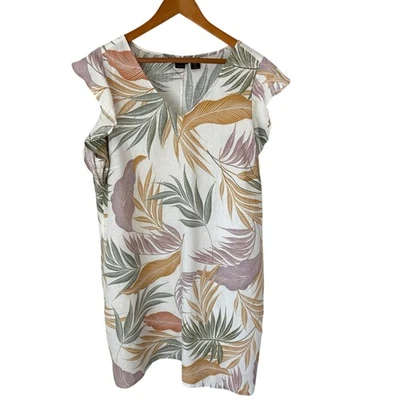 TAHARI Dress Womens 1X Shift Tropical Flutter Sleeve 100% Linen Vacation Resort - Image 1 of 4