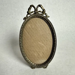 VTG Italian Oval Picture Frame Ribbon Bow Ornate Brass Metal Made in Italy 7” - Picture 1 of 6