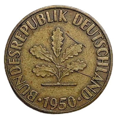 Germany 1950 F 10 Pfennig Federal Republic Brass Clad Steel KM 108 Circulated - Image 1 of 2