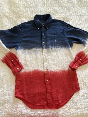 RALPH LAUREN Red/White/Blue Long Sleeve LINEN Shirt - Size S/P - Preowned - Image 1 of 4