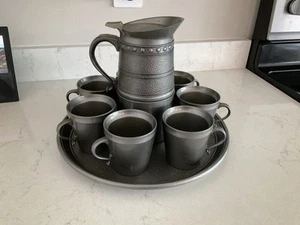 Flambeau Faux Metal look Pitcher And 7 Cups With Tray - Picture 1 of 12