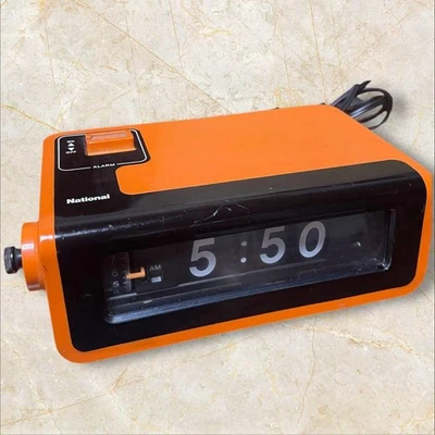 National Panasonic Flip Clock TG02 Orange Alarm 70s Tested Vintage - Image 1 of 4