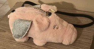 Betsey Johnson When Pigs Fly Plush Pink Shoulder Bag & Silvery Wings - Picture 1 of 24