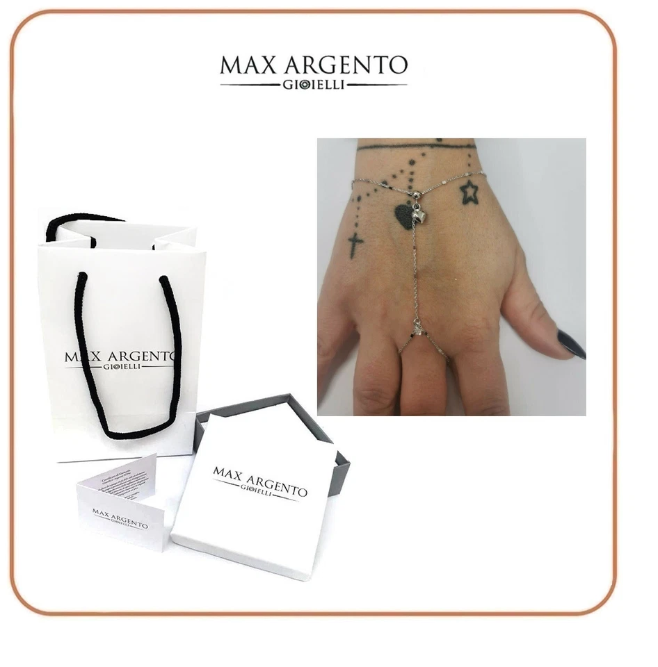 Bracciale, Baciamano, In Argento 925 Rodiato Oro Bianco Con Cuore e Zircone - Immagine 1 di 4