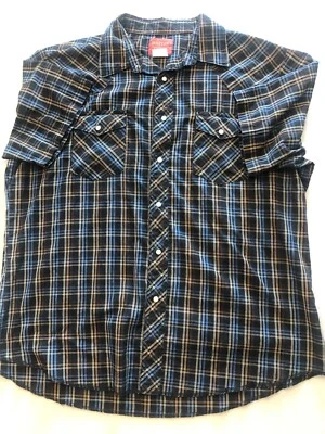 Camisa Rustler Western con botones para hombre extra grande negra a cuadros a presión Foto 1 de 4