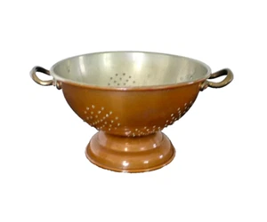Duoro Copper Pedestal Colander Tin Lined Brass Handles Vintage BM Portugal - Picture 1 of 7