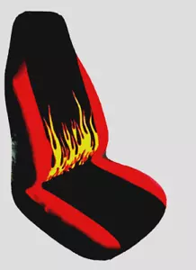 Redline Universal Fit Black and Red One Front Seat Cover with Flames - Picture 1 of 1