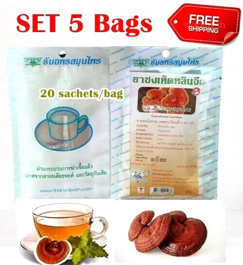 100 Tea Bags Herbal Lingzhi Mushroom Ganoderma Lucidum Reishi Thanyaporn Herbs
