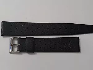 AUTHENTIC NOS 1960-70'S 18MM SWISS TROPIC STAR PERFORATED BLACK DIVER BAND STRAP - Picture 1 of 7