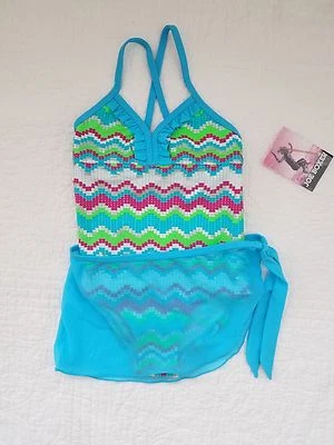 NUEVO TRAJE DE BAÑO Y FALDA CORBATA JOE BOXER DE UNA PIEZA PARA NIÑAS TALLA 6,6x,14,5,16 Foto 1 de 4