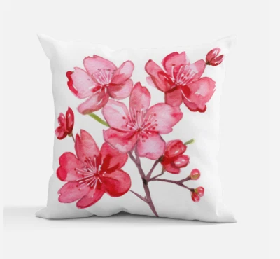 Hermoso Cojín Almohada Rosa Flor de Cerezo 12x12" 16x16" 24x24" Poliéster Foto 1 de 4