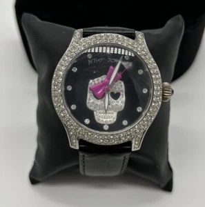 Reloj Betsy Johnson BLING Negro Calavera de Azúcar Cristal Usado en Excelente Condición Cuero - BJ00019-05 - Imagen 1 de 9