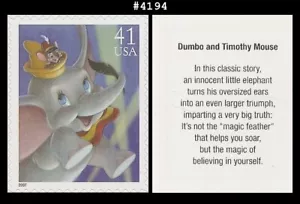 EE. UU. #4194 Estampillada sin montar o nunca montada El arte de Disney: Dumbo y Timothy Mouse - Imagen 1 de 1