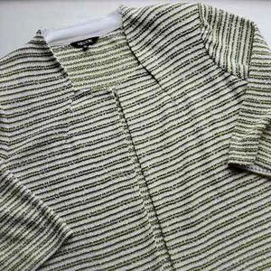Misook limettengrün schwarz weiß gestreift Boucle Strick Pullover Jacke 2X Plus - Bild 1 von 10