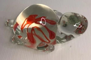 Vintage Glas Schildkröte Briefbeschwerer, rotes Design im Bauch!  - Bild 1 von 8