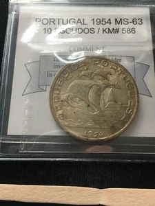 1954 Portugal, 10 Escudos Coin Mart Graded**MS-63** KM# 586 - Picture 1 of 8