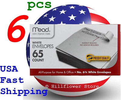 6 X Mead 75028 3 5/8 X 6.5 #6 65 piece/box white envelope with free trk# - Image 1 of 4