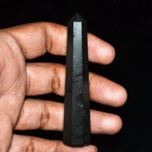 83 MM Long Natural Black Tourmaline 8 Facet Obelisk Crystal Point Healing Wand - Photo 1 sur 6