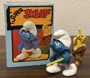 Vtg. Schleich Peyo Super Smurf Butterfly Catcher. West Germany. - Picture 1 of 12